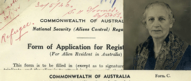 Regine Weiss application for registration as a refugee with passport photo.