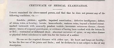 Certificate of medical examination declaring James Martin fit for active service 