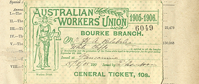 Australian Workers Union Bourke Branch general ticket