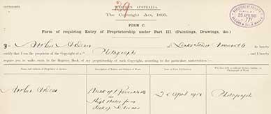 Submission for copyright registration of photographs submitted by Arthur A Dean, 1901