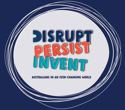 Disrupt, persist, invent logo.