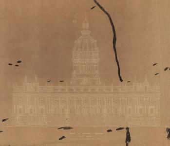Drawing of domed building elevation, possibly a faded dyeline print.