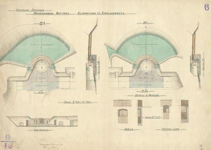 Hand-coloured and drawn plan with elevations.