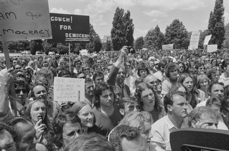 A crowd of people demonstrating