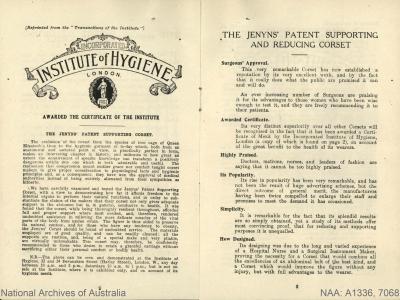 Pamphet discussing the medical benefits of the Jenyns corset