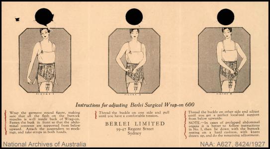 Instructions for adjusting the Berlei surgical corset from 1928.