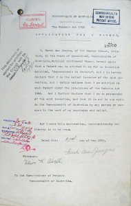 Sarah Jenyns’ 1910 patent application.