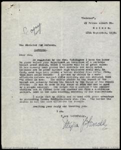 Myra Juliet Farrell correspondence with Army Inventions Board regarding a bullet proof shield about 1939
