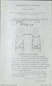 Myra Juliet Farrell application for registration of a design for a belt corselet for maid’s wear 1928