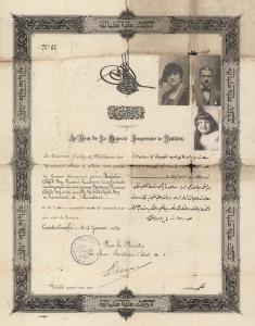 Official Turkish document with portrait photos of Chefik, Florence and Reshid 