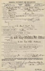 Personal statement and declaration on arrival in Australia