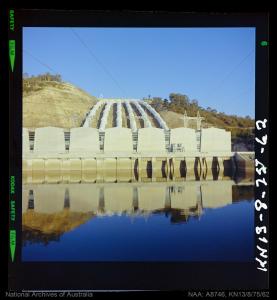 Dam and hydro-electric plant, part of the Snowy Mountains scheme – NSW, 1975