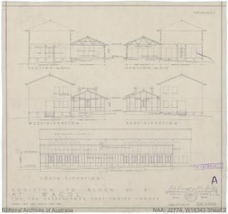 Diagram showing additions to Block 5 in Camp Colombia, June 1944.