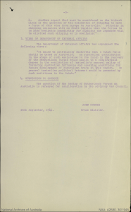 Conclusion of Advisory War Council report on approach by Netherlands Government for 30,000 men to be accommodated and trained in Australia. 