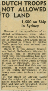 Article from The Argus, 5 November 1945, about the refusal of entry of Dutch troops.