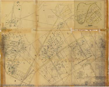 A 1945 plan of Camp Colombia, with a 1949 plan in the top right corner. 