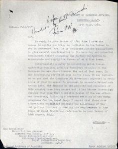Letter from External Affairs confirming the Australian government will no longer accept Dutch troops.