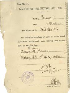 Sallay bin Abdullah missing from muster, March 1916 NAA: J2773, 774/1916