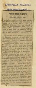Newspaper article from Townsville Bulletin, reporting on the seizure of Opium, NAA: J2773, 770/1916