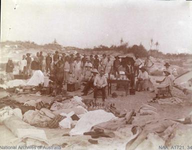 Karrakatta survivors with First Nations people near Broome, photographer Arthur A Dean, 1901