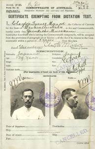 Australian Government form with 2 ID photos of Yasukichi aged 29 years.