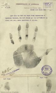 Yasukichi's handprint at age 44 years. 