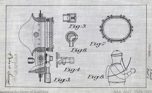 Diving suit drawing with sectioned details.