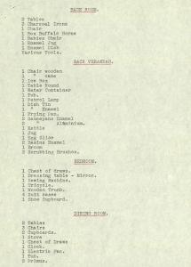 Inventory of possessions in different rooms