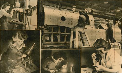 Women assembling aircraft components.