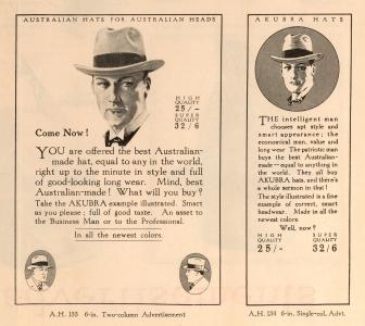 An advertisement for Akubra hats