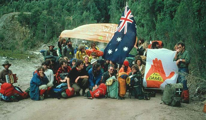 Protesters at the Franklin Dam. 