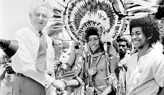 Gough Whitlam with Papua New Guineans