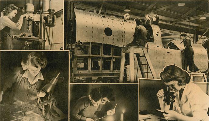 Women assembling aircraft components.